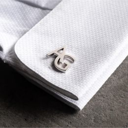 One Pair Custom Double Initials Cufflinks Shirt Jewellery For Women Men Stainless Steel Personalised Engraved Name Cuff Clips