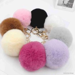 Keychains 8cm Fur Bag Keychain Keyring Gold Colour Chains Pompons Fox Rabbit Fur Charms Chain