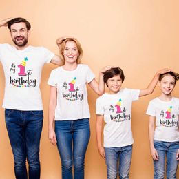 Family Outfits 1 piece 1 2 3 4 5 6 7 8 9 Birthday T-shirt Family Appearance T-shirt Mom Dad Daughter Son Summer Short Sleeve Birthday Party Clothing G220519