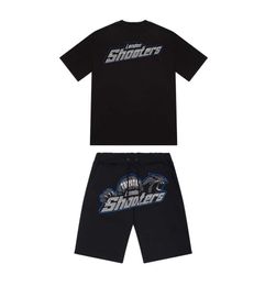 Summer new Trapstar London shooter short-sleeved t shirt suit chenille decoding black ice Flavour 2.0 men's round neck T-shirt shorts Breathable design 67ess