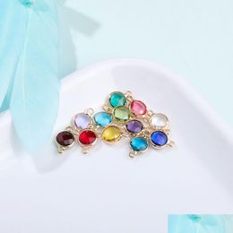 Charms 10Pcs Round Gold Crystal Birthstones Double Hole Connectors Charm Beads Bracelet Necklace Jewellery Making Diy Accessor Dhgarden Dhncx