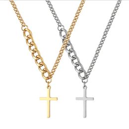 Real 10k Yellow Solid Fine Gold GF Jesus Cross Crucifix Charm Big Pendant Figaro Chain Necklace gold silver Colour