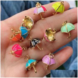 Pendant Necklaces 10Pcs 2022 Design Tiny Gold Plated Colorf Candy Umbrella Drop Oil Charms Necklace For Jewellery Making Delivery Penda Dhspf