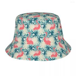 Berets Flamingo Tropical Plants Bucket Hat Men Women Unisex Trendy Summer Fisherman Cap