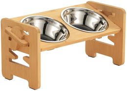 Supplies Elevated Cat BowlsAdjustable Raised Dog Bowls with Stand for Small Size Dogs and Cats Durable Bamboo puppy and cat Feeder