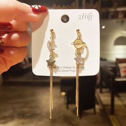 Pendant Necklaces Charm Stars Moon Long Tassel Drop Earrings for Women Korean Trendy Gold Colour Planet Dangle Earring 2021 Fashion Jewellery Girls Gifts AA230526