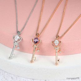 Pendant Necklaces For Women Light Luxury Princess Style Purple Crystal Key Rose Gold Color Lover's Gift Fashion Jewelry