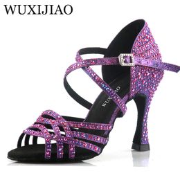 Dance Shoes Wuxi Women's Purple Latin Dance Shoes Dance Shoes Unique Design Salsa Shoes Diamond Sandals 230518