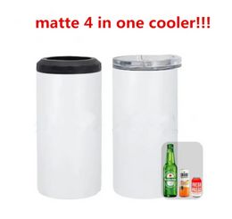 Sublimation Matte 4 In 1 Cooler Tumbler with 2 Lids 16oz Blank Can Cooler White Stainless Steel Straight Tumbler FY5147