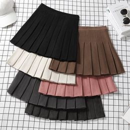 Skirts Brown Tweed Pleated Skirt Women's Autumn Winter High Waist A- Line Slimming Thickened Spring Plus Size Short Pantskirt