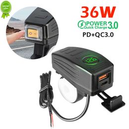 New Motorcycle Charger PD+QC3.0 38W Waterproof 12V USB Moto Handlebar/Rear Mirror Dual Port Fast Charge Power Socket With Voltmeter