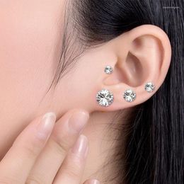 Stud Earrings 4PCS Stainless Steel Ear Studs Piercing Barbell Cubic Zirconia Inlaid