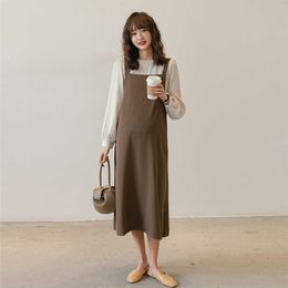 Maternity Suit Autumn Long-sleeved Chiffon Dress Fashion Suspender Skirt Elegant Versatile New Formal Pregnancy