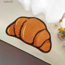 Carpets Croissant Shape Carpets for Living Bath Room Fluffy Bread Rug Home Warm Decoration Accessories Anti-Slip Floor Safety Mat T230519