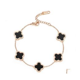 Charm Bracelets Japan And South Korea Fashion Titanium Steel Clover Five Flower Bracelet Female Lucky Grass Acrylic 18K Rose Gold Br Dh4Le