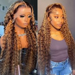 Brazilian13x4 Honey Blonde Deep Wave Frontal Wig Hd Lace Front Simulation Human Hair Wigs 40Inch Highlight Ombre Curly Wig For Black Women