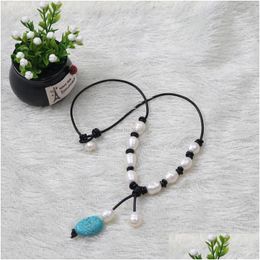 Pendant Necklaces Irregar Big Stone Necklace Handmade Women Pearl Leather Jewellery White Chinese Freshwater Pearls Real Drop Delivery Dhopx