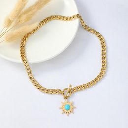 Pendant Necklaces Stainless Steel Necklace Sun Flower Turquoise Ladies Clavicle Chain Simple INS Wind Jewelry Wholesale