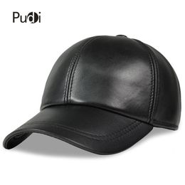 Ball Caps HL008 Man Spring Leather Baseball Ball Cap Adjustable Solid Deluxe Brand Men's Black Sport Golf Trucker Hats 230518