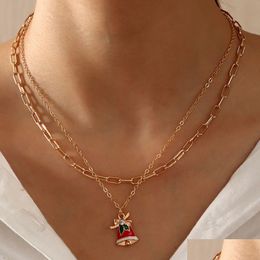 Pendant Necklaces New Creative Double Layer Chain Necklace Drop Oil Bell Snowflake Christmas For Women Holiday Jewellery Delive Dhgarden Dhiwn