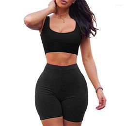 Women's Tracksuits 2023 Sexy Skinny Short Two Piece Set Crop Tops And Biker Shorts Multicolor Bodycon Matching Sets Summer Clothes For Women