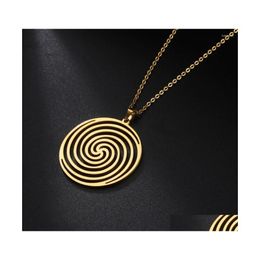 Pendant Necklaces Cazador Hollow Spiral Round Necklace For Women Stainless Steel Maze Swirling Chain Trendy Jewellery 2022 Gifts Drop Dh1Og