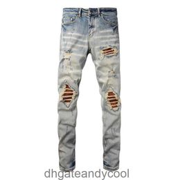 Amirres Jeans Designer Pants Man torn jeans men's fashion brand Denim made of old washed and repaired tall street ruffian handsome trendy elastic leg pa 8MHO