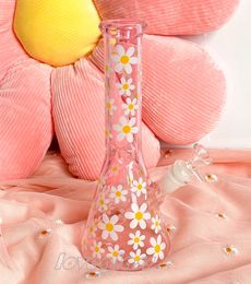 Pink Daisy Glass Bong Fumar Tubos de agua de vidrio Cachimbas Base de vaso Dab Rigs Downstem Perc Oil Con 14 mm Junta 25 cm de altura