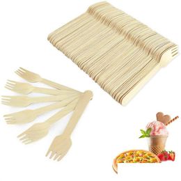 Spoons 100Pcs Wooden Cutlery Disposable Party U Fork Biodegradable Ice Cream Dessert Spoon Knives Drop Delivery Home Garden Kitchen Dhcbx