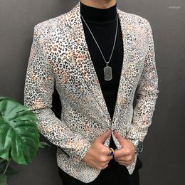 Men's Suits Spring Casual Flower Masculino Leopard Single Suit Fashion Slim British Night Club Outfits Blazer Hombre