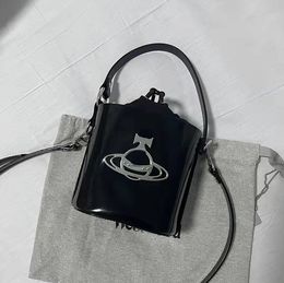 Women's Bucket Bags Small Patent Leather Black Crossbody Bag Saturn Buckle