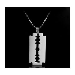 Pendant Necklaces Creative Fashion Stainless Steel Necklace Razor Blade Sier Colour Black Mens And Women Jewellery Drop Delivery Pendant Dhomy