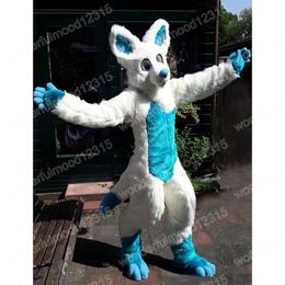 Performance White Long Fur Husky Dog Mascot Costumes Carnival Hallowen Unisex Adults Fancy Party Games Outfit Holiday Outdoor Advertising Outfit Suit