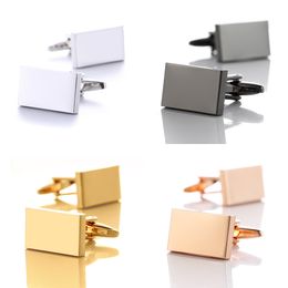 Simple Style Rectangle Cufflinks For Mens Shirt Blank Buttons Business Metal Copper Brass Groom Gemelos Gifts