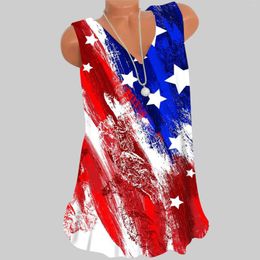 Women's Tanks Womens Summer Tank Top American Flag Printed Loose Tunic Tops Female Casual V Neck Sleeveless Vest Comfy Chaleco Mujer A35