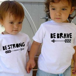 Family Matching Outfits Brave and Strong Boy T-shirt Brother Cool Fashion White Summer Short Sleeve T-shirt Girl Unisex Clothing G220519