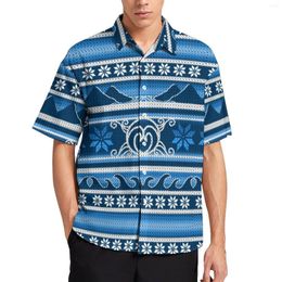 Men's Casual Shirts Winter Blue Nordic Retro Print Beach Shirt Hawaiian Street Style Blouses Man Pattern Large Size