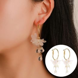 Dangle Earrings Delicate Crystal Flowers For Women Luxury Long Tassel White Flower Ear Studs Party Jewellery Accessories Gift