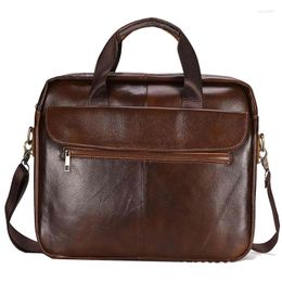Briefcases Men Top Quality Cowhide Leather Antique Totes Handbag Fashion Business Briefcase Attache Portfolio Bag Shoulder Messenger