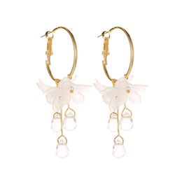 Korean White Acrylic Flower Handmade Earrings Women Fashion Long Hanging Earrings Crystal Female Wedding Earring Party Jewelry