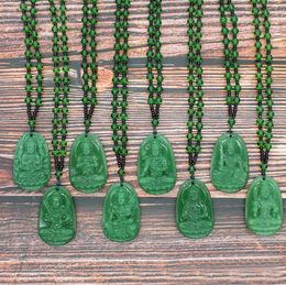 Green Carved Buddha Necklaces For Women Men Long Beads Chain Bhodisattva Pendant Buddhism Lucky Amulet Jewellery Gift