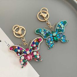 Keychains Fashion Rhinestone Butterfly Keychain Cute Fashion Glitter Crystal Charm Pendant Handbag Key Ring Jewelry