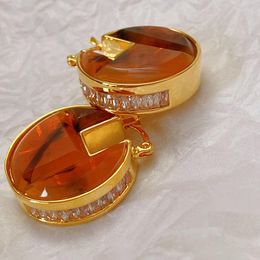 Hoop Earrings CELI French Vintage Amber Round Elegant Metal Gold Plated Luxury Trendy Accessories Jewellery For Woman