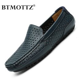 Casual Genuine Summer Dress Men Brand Leather Mens Loafers Moccasins Hollow Out Breathable Slip on Driving Shoes BTMOTTZ 2 21 s 1