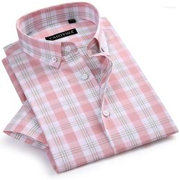 Men's Dress Shirts Men's Multi-Color Checkered Plaid Short Sleeve Shirt Worn-in Comfortable Pure Cotton Thin Casual Standard-fit