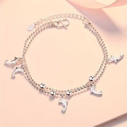 Anklets New Silver Colour Shiny Double-layer Dolphin Clover Star Bracelet Single-layer Butterfly Anklets for Barefoot Chain Jewellery G220519