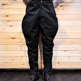 Men's Pants YUTU&MM Black Cotton Breeches Retro Casual Twill Brushed Overalls Unisex 9-point Pencil Tide