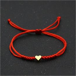 Charm Bracelets Gold Sier Love Heart Bracelet Couple Wish Lucky Red String Braided Adjustable For Women Men Jewelry Drop Deli Dhgarden Dh1Oz