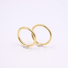 Hoop Earrings Pure 24K Yellow Gold Women Lucky Smooth Circle 0.9-1.1g 12mm