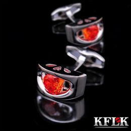 KFLK Jewellery shirt Fashion cufflink for mens Brand Orange Red Cuff link Luxury Wedding Button male High Quality guests